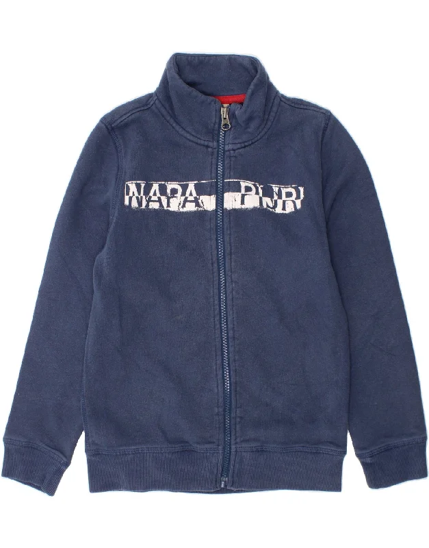 NAPAPIJRI Boys Graphic Tracksuit Top Jacket 7-8 Years Navy Blue Cotton